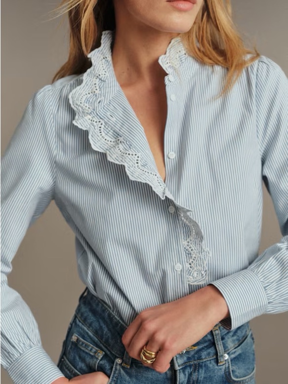 Sezane Chlo Shirt in Stripes Ecru / Blue - 36 (Small)
